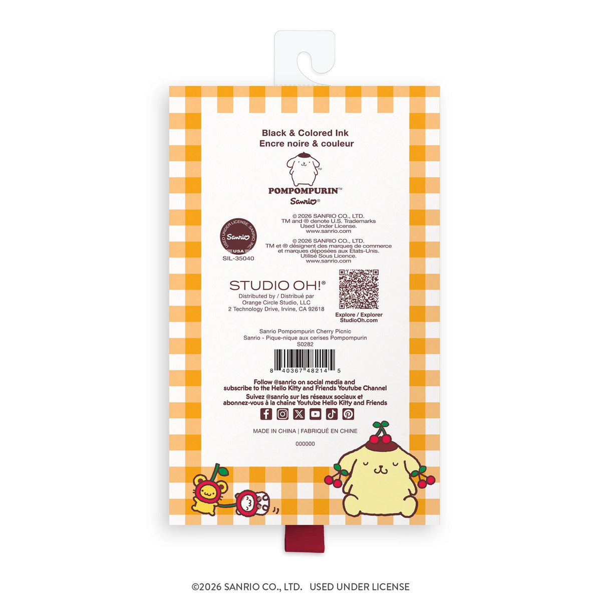 Pompompurin "Cherry Picnic" Soft-Touch Gel Pen Set