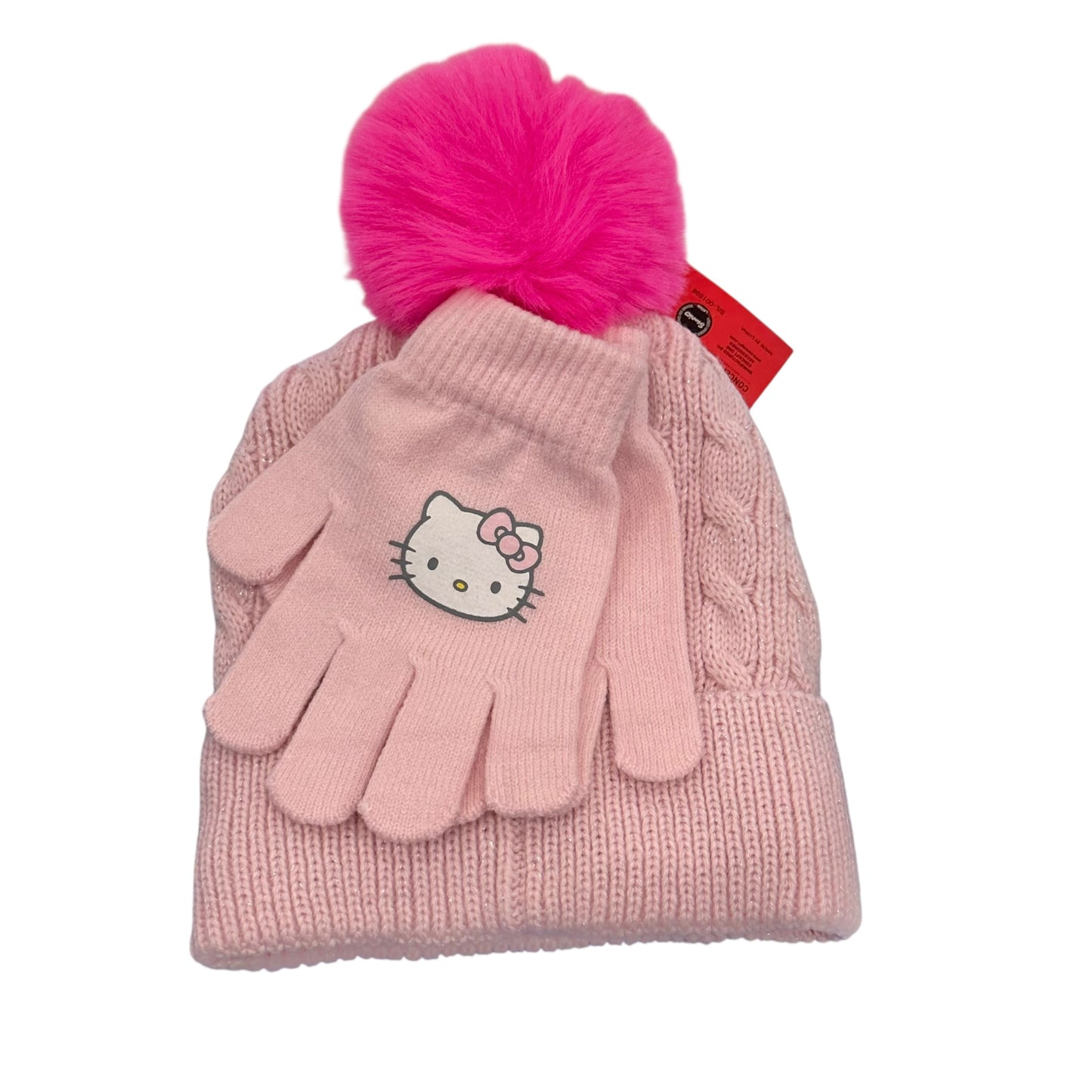 Hello Kitty "All Over Metallic Cable" Beanie & Gloves Set
