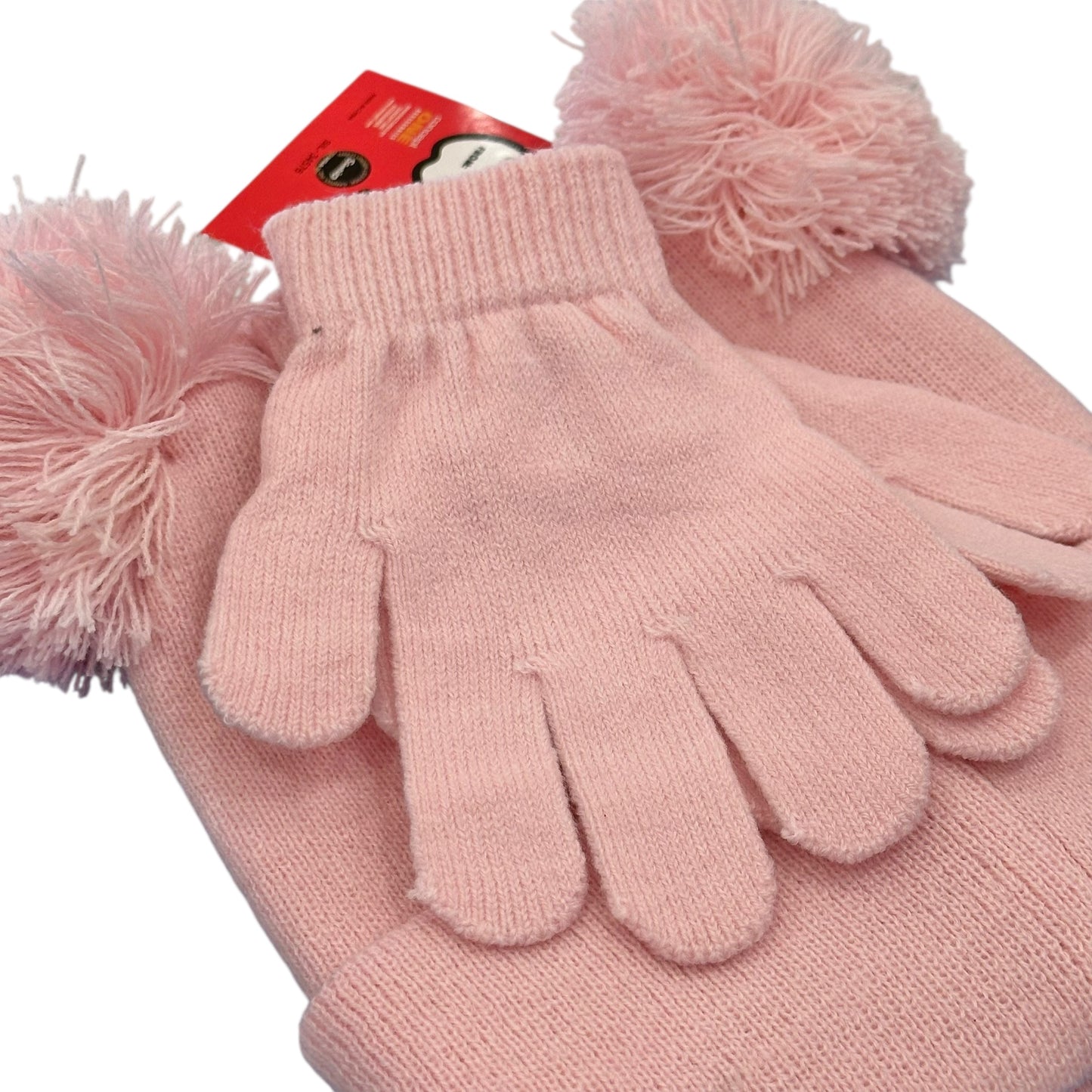 Hello Kitty "Light Pink" Double Pom Beanie & Gloves Set
