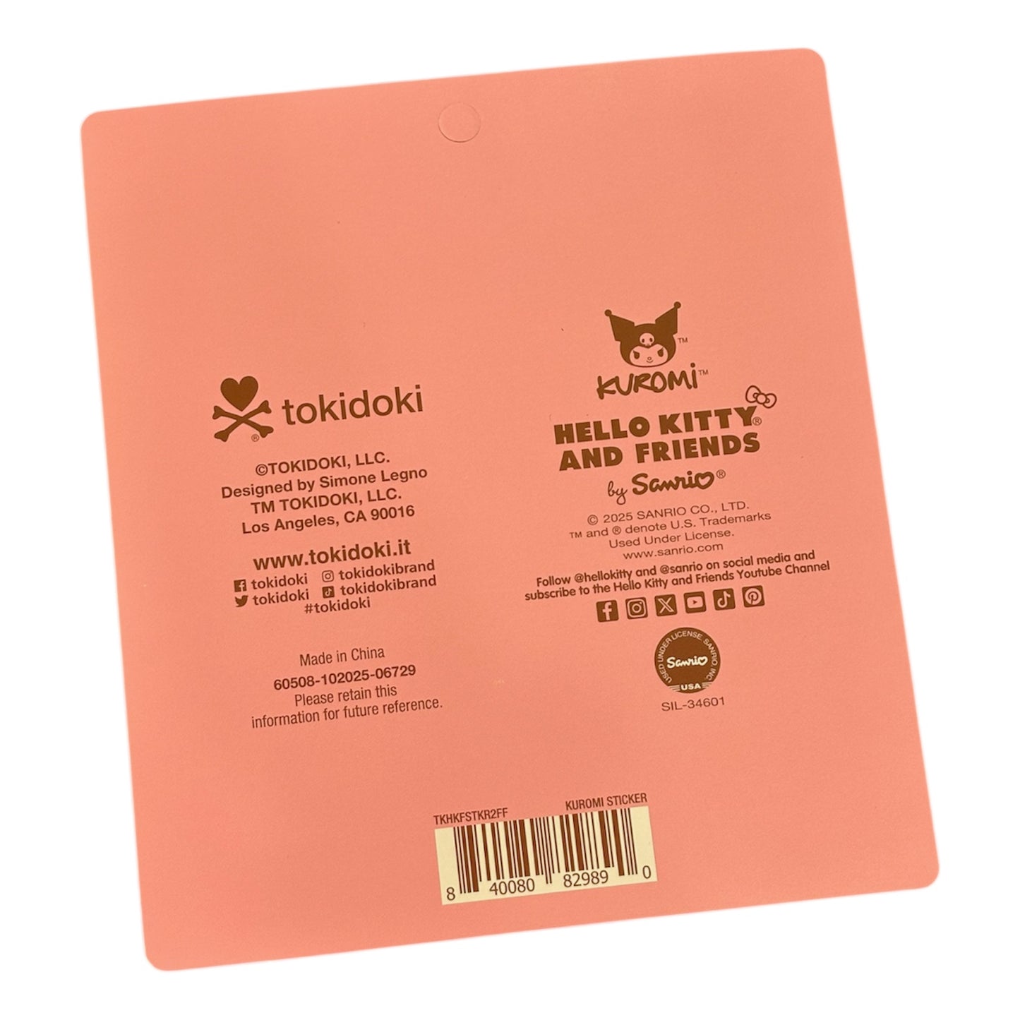 tokidoki x Hello Kitty & Friends "Fast Food Kuromi" Large Stickers