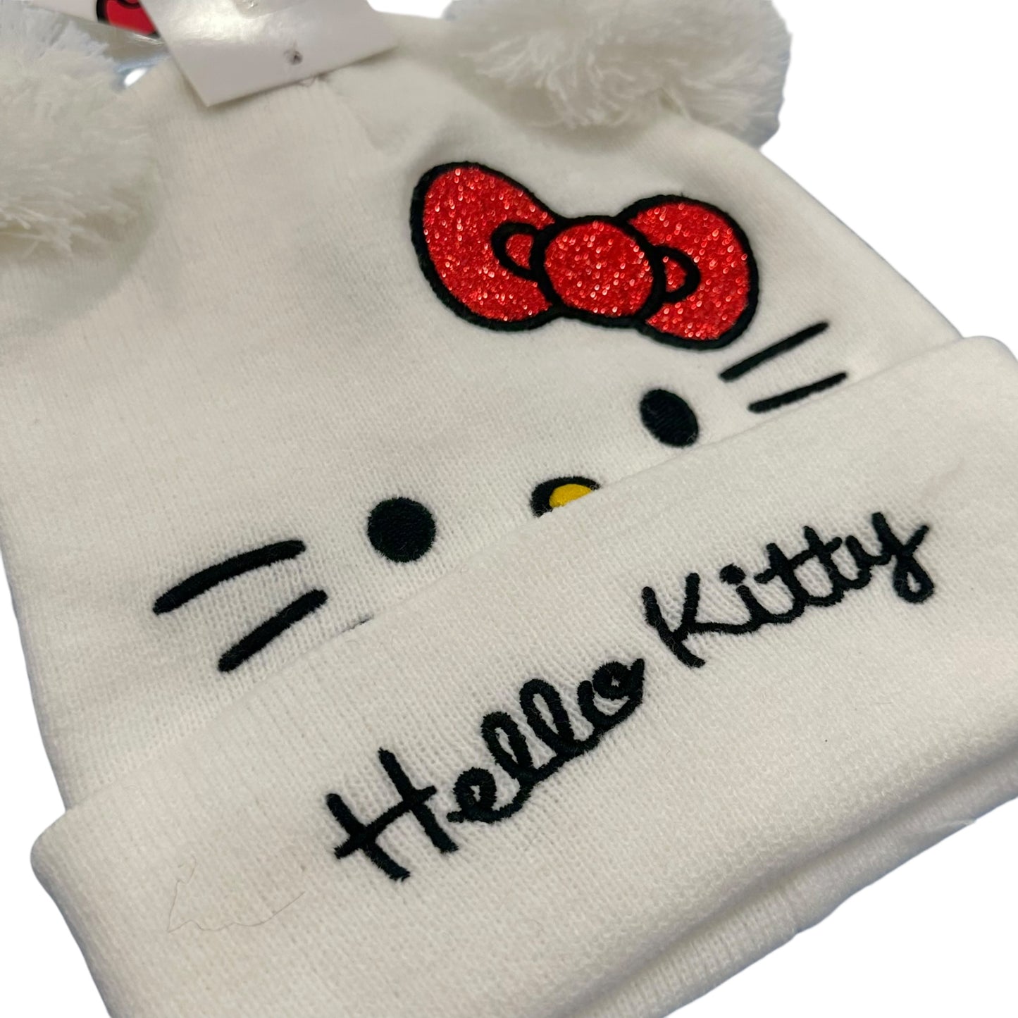 Hello Kitty "White" Double Pom Beanie & Gloves Set