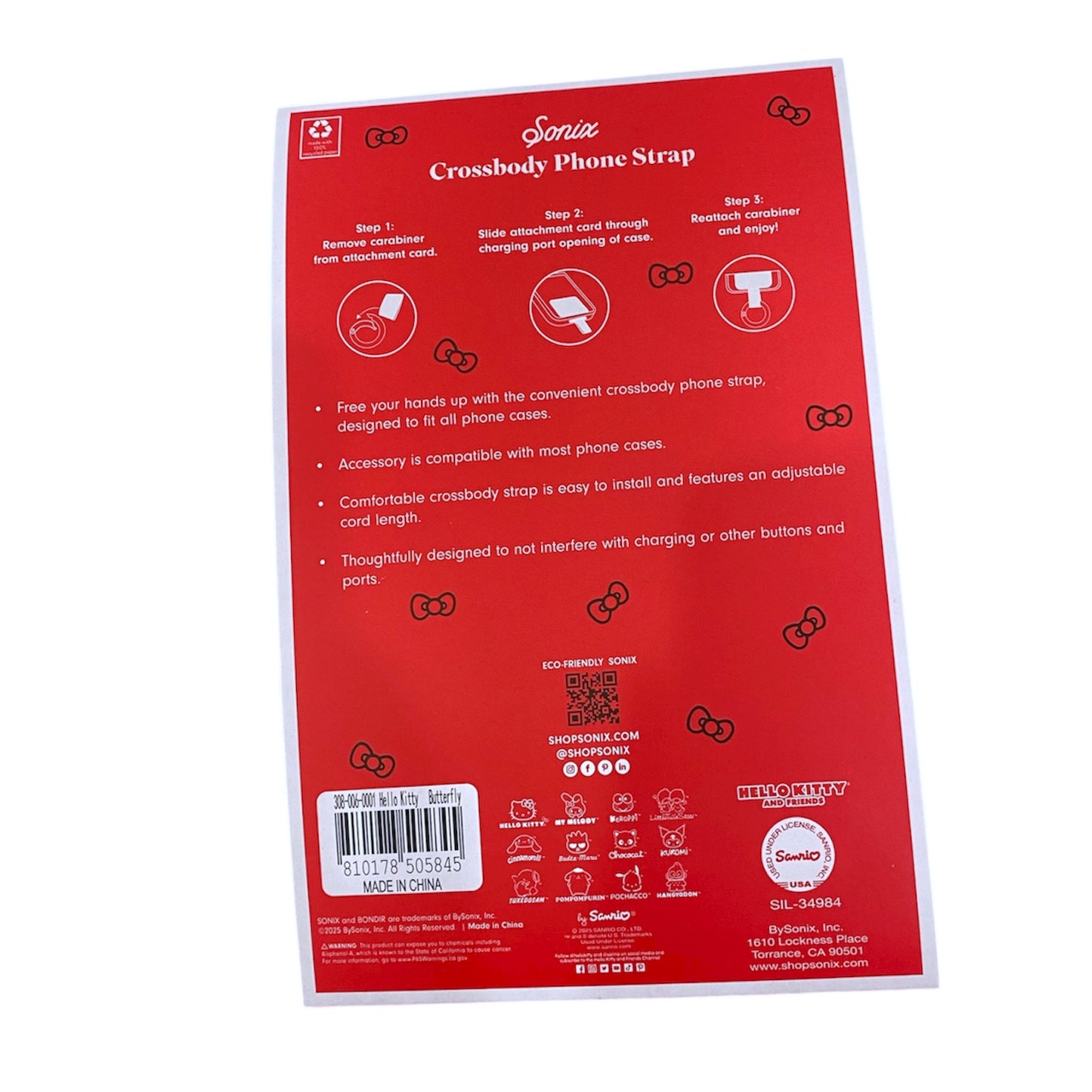 Hello Kitty "Butterfly Ribbon" Crossbody Phone Strap with Charms