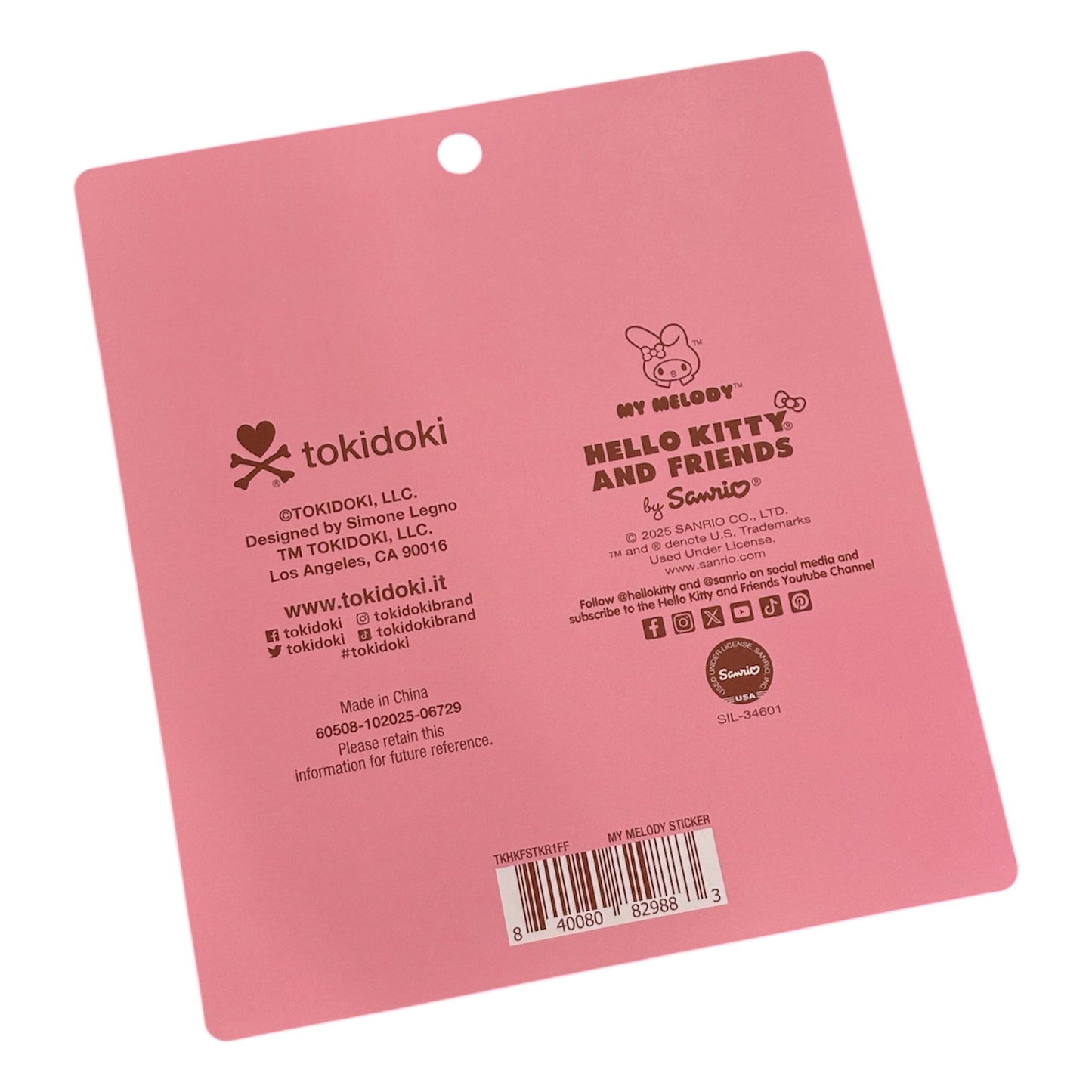 tokidoki x Hello Kitty & Friends "Fast Food My Melody" Large Stickers