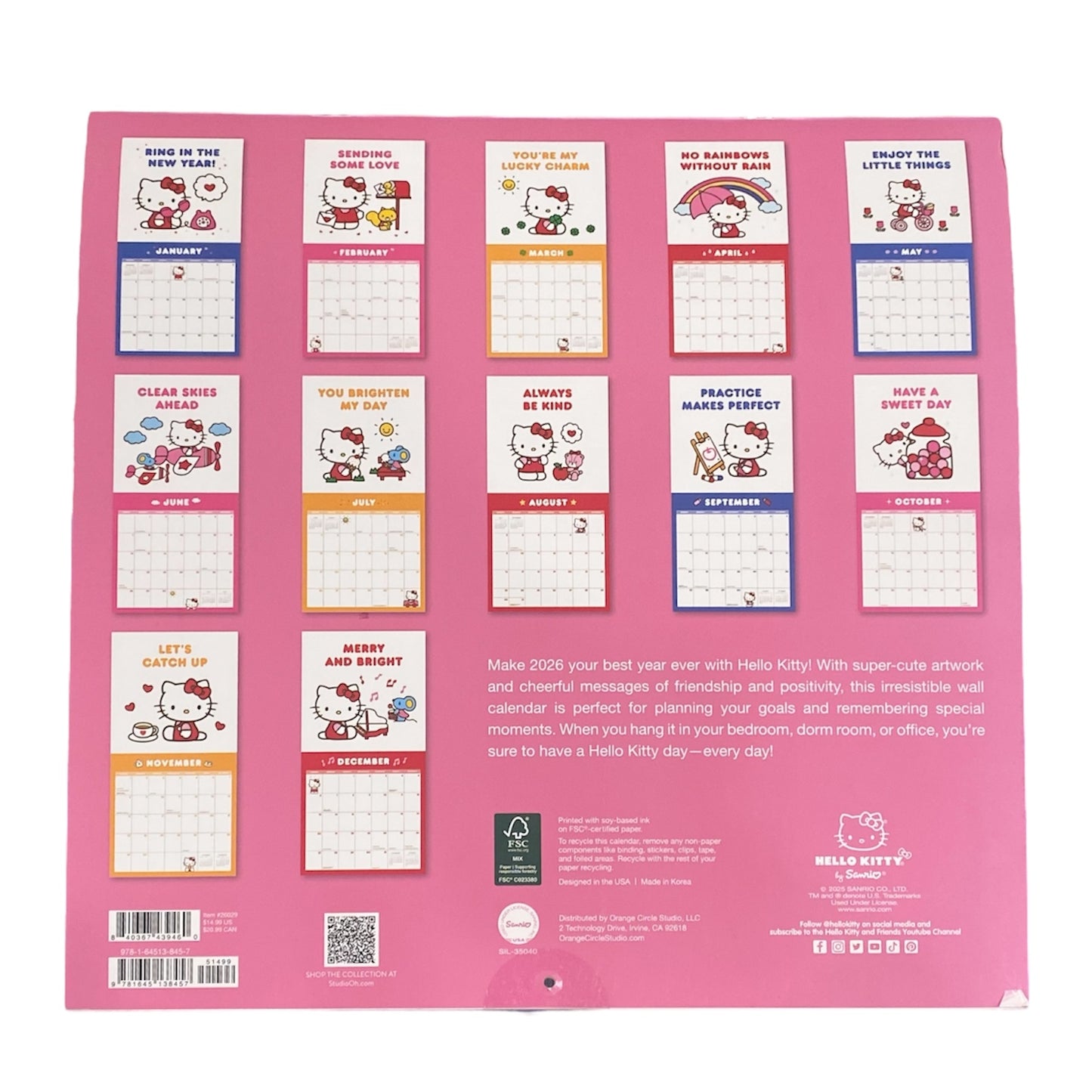 Hello Kitty 2026 Playful Pink Calendar