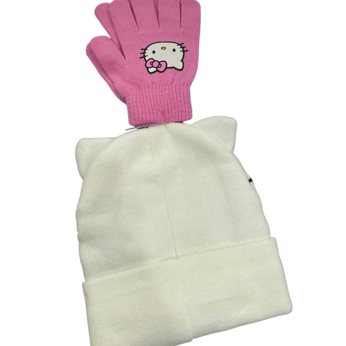Hello Kitty "Plush Bow Knit Cuff" Hat & Glove Set
