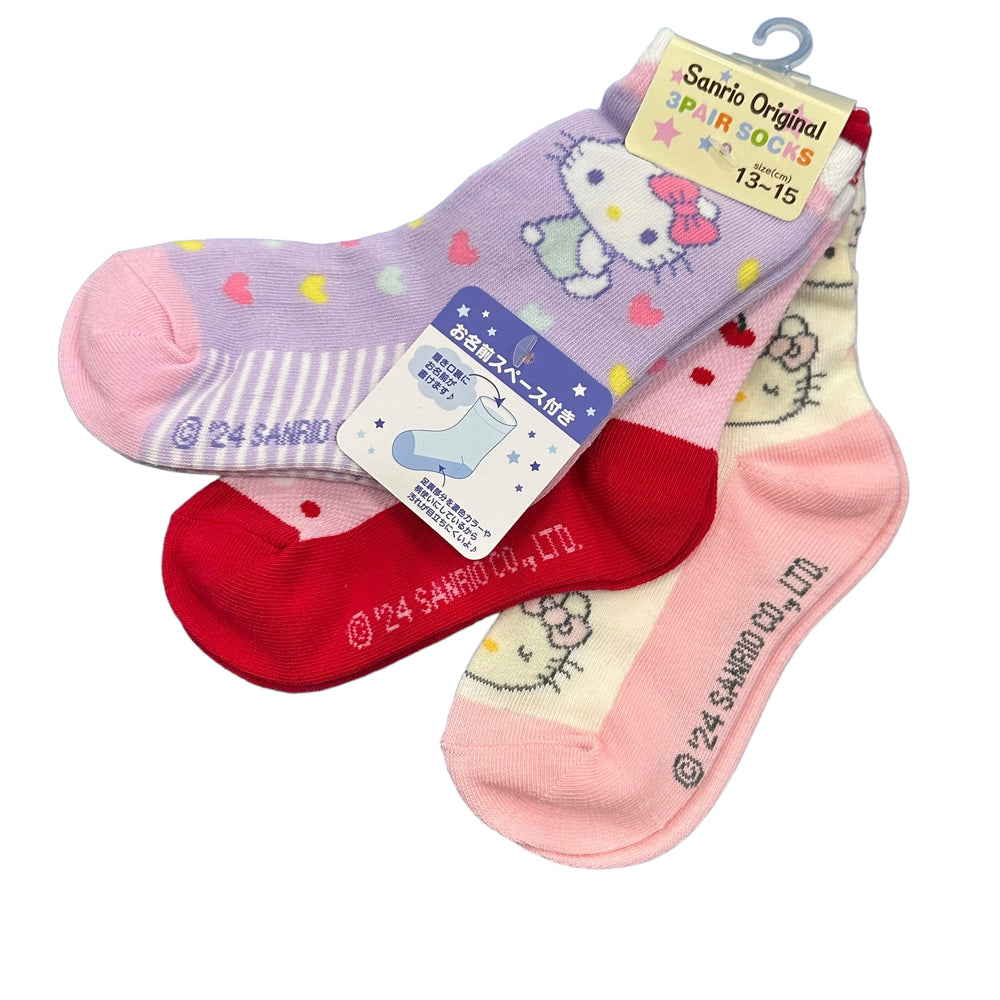 Hello Kitty "Heart" Kids 3 Pair Sneaker Socks (13-15)