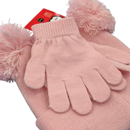 Hello Kitty "Light Pink" Double Pom Beanie & Gloves Set