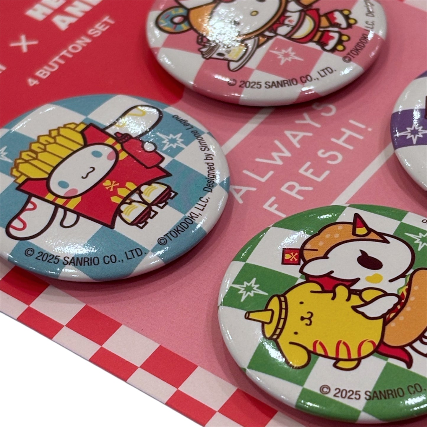 tokidoki x Hello Kitty & Friends "Fast Food" 4 Button Set