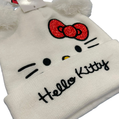 Hello Kitty "White" Double Pom Beanie & Gloves Set