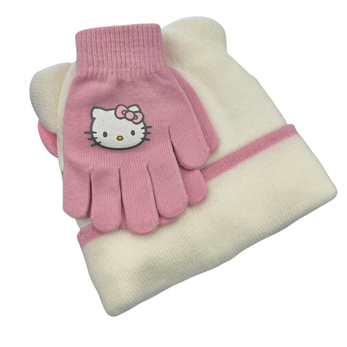Hello Kitty "Plush Bow Cuff" Hat & Glove Set