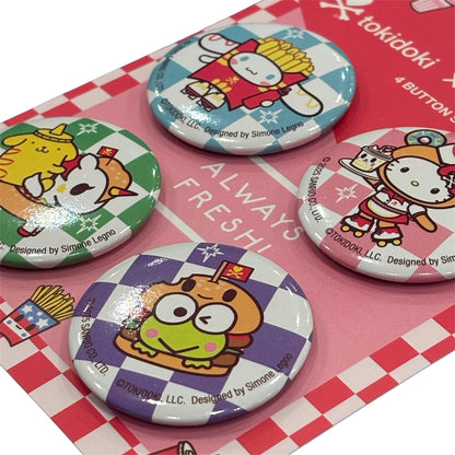 tokidoki x Hello Kitty & Friends "Fast Food" 4 Button Set