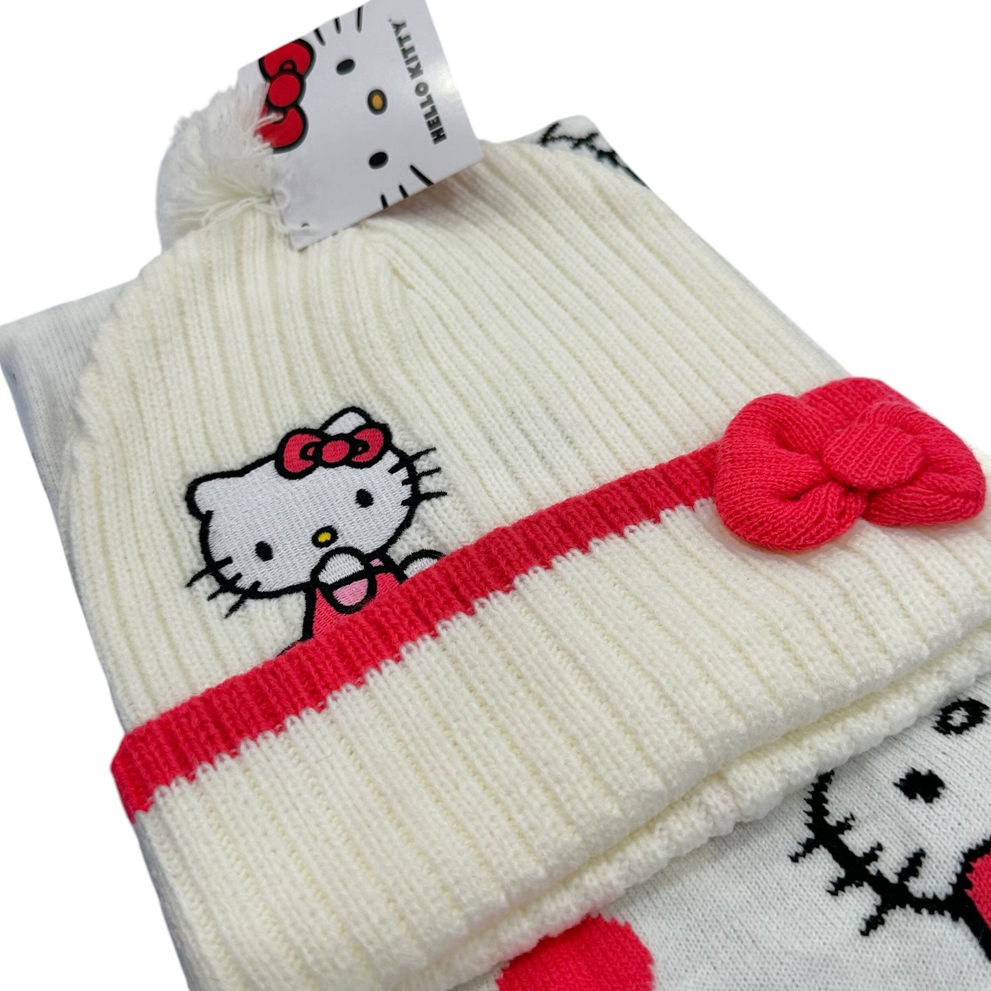 Hello Kitty "Pink Pattern" Scarf & 3D Bow Beanie
