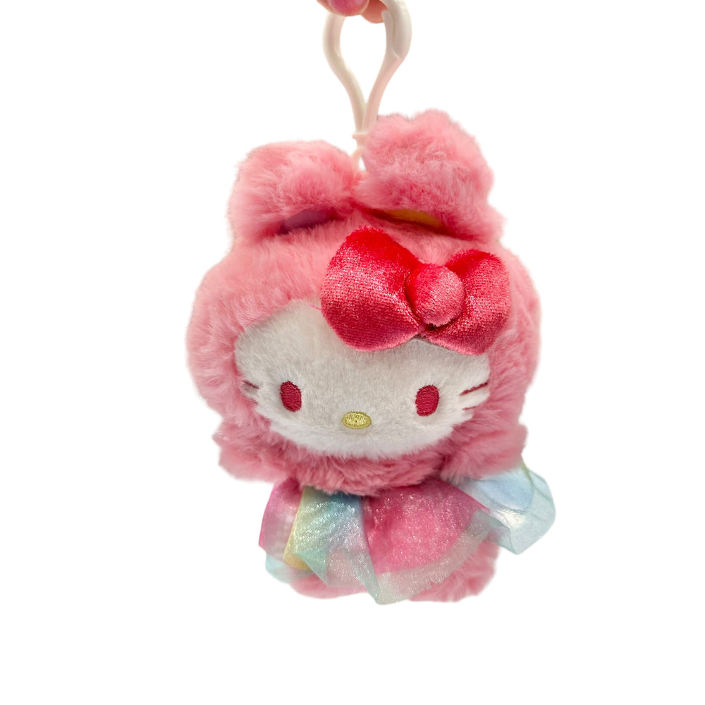 Hello Kitty "Pink Rainbow Bunny" Mascot Clip On Plush