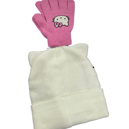 Hello Kitty "Plush Bow Knit Cuff" Hat & Glove Set